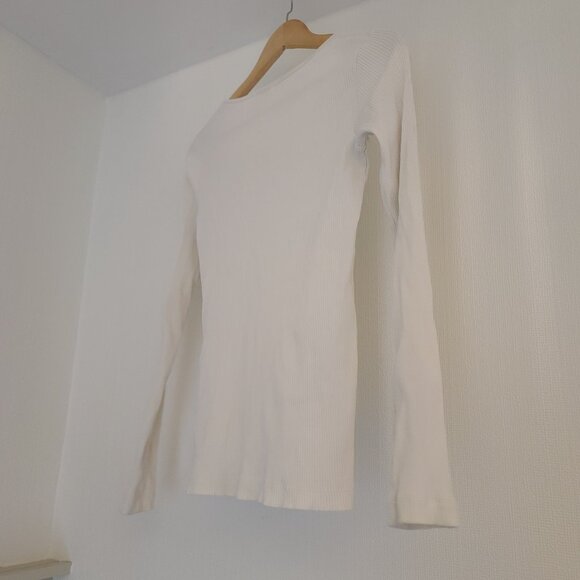 Ribbed square neck longsleeve white - Picture 4 of 5